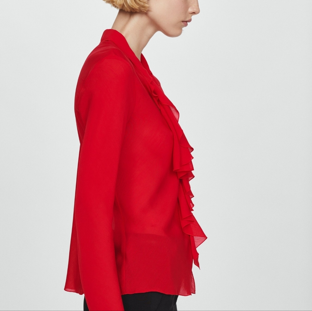 V-NECK RUFFLED BLOUSE - Picture 4 of 13